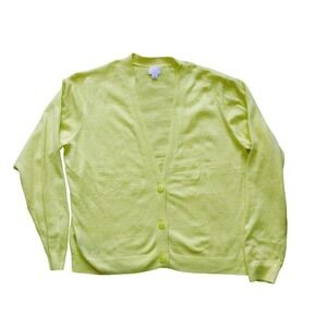 A New Day Women's Cardigan Sweater Size L -Neon Yellow, Button Down